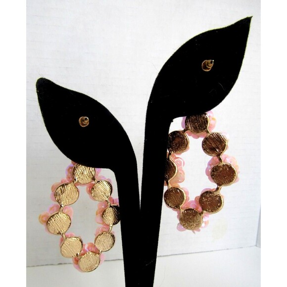 Sophia & Kate Earrings Pink Floral Statement Sequin Faux Seed Pearls Studs NWT - Picture 4 of 4